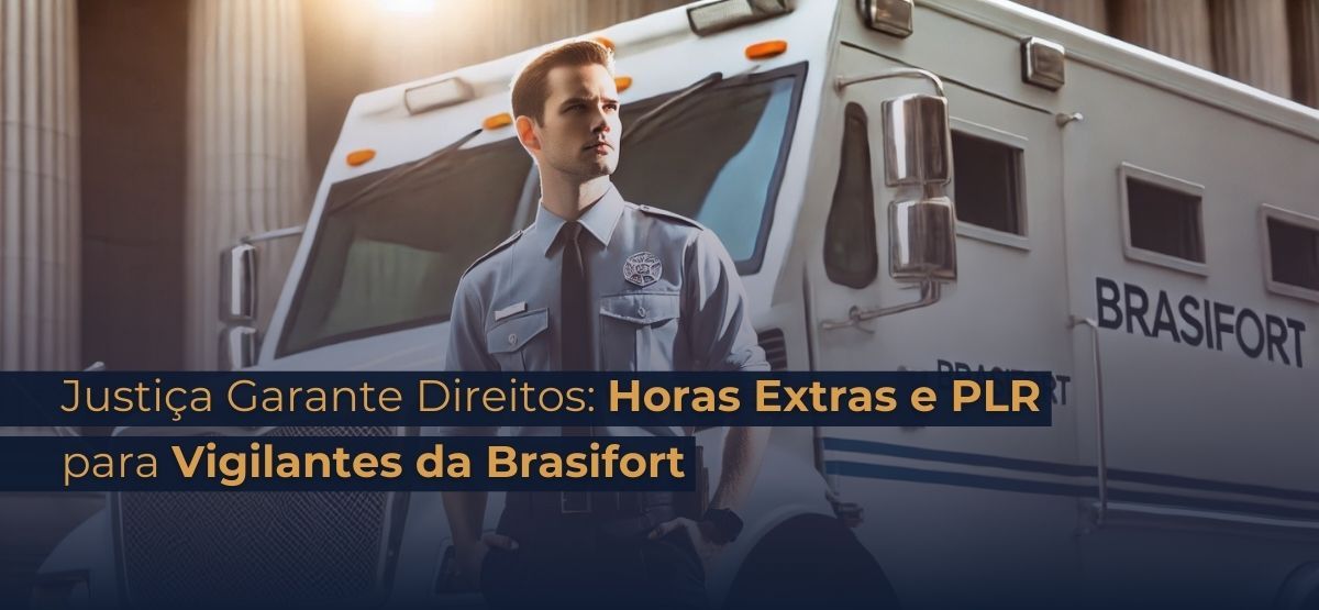 Vigilante da Brasifort em frente a um carro-forte, representando decisão judicial que garante direitos trabalhistas como horas extras e participação nos lucros para trabalhadores da área de segurança.